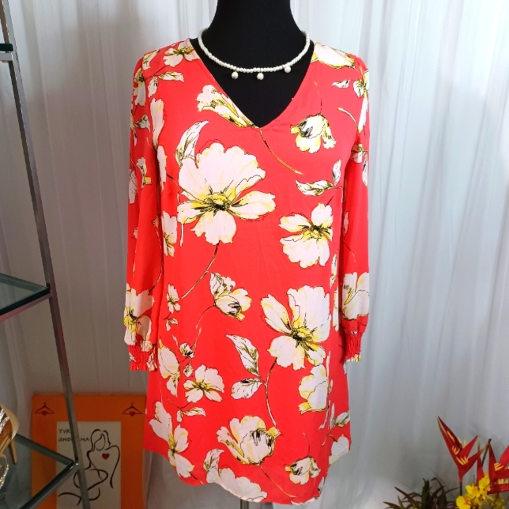 WORTHINGTON  Pull-Over Dress Size L  Teaberry & White